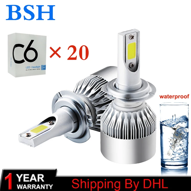 20 пар C6 Светодиодные Автомобильные фары COB лампы H1 H3 H4 H7 H11 H13 880 9004 9005 9006 9007 72 Вт 7600LM