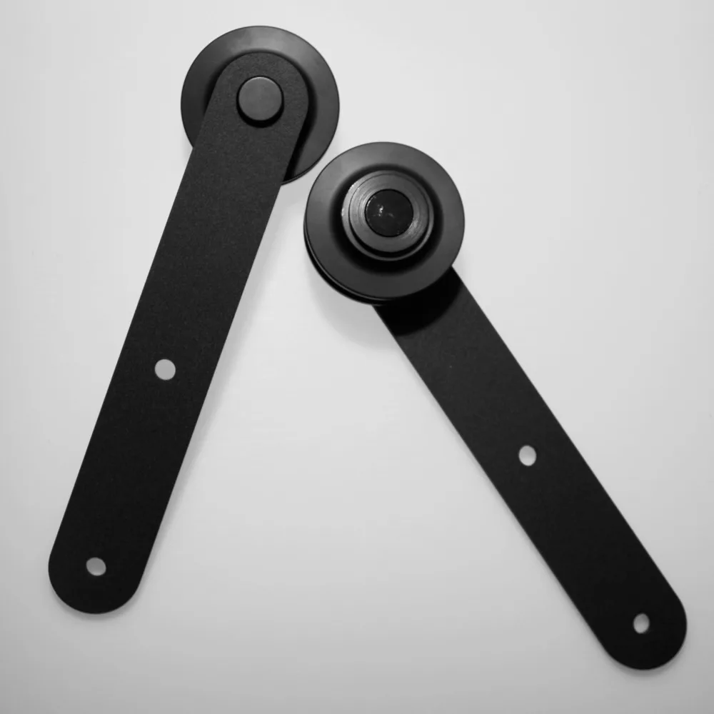 LWZH European Style Wood Sliding Barn Door Hardware Carton Steel Roller Black Round Shape Hanger for Single Door