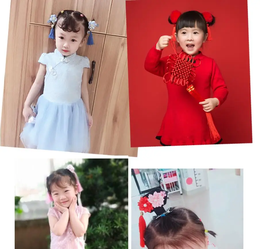 5~ 6 шт/уп-китайская ретро принцесса стиль детские волосы Подарочная коробка набор из кроличьей шерсти мяч заколка для волос для девочек аксессуары для волос