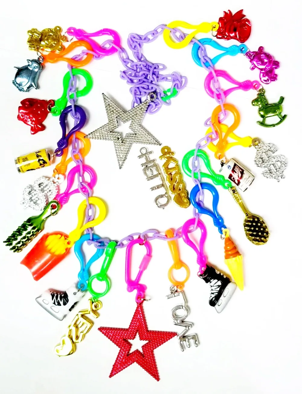 VINTAGE Plastic Charms M 19 Charms 80cm Necklace Retro Fashion