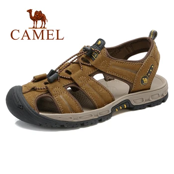 

CAMEL Men's Shoes Genuine Leather Sandals Men Natural Cowhide Leather Casual Shoes Beach Outdoor Non-slip Wrapped Toe Sandal
