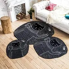 Круглый Бархатный коврик черного цвета с рисунком кота из мультфильма, фланелевая с принтом, противоскользящий ковер для домашнего декора, декор для гостиной и детской комнаты