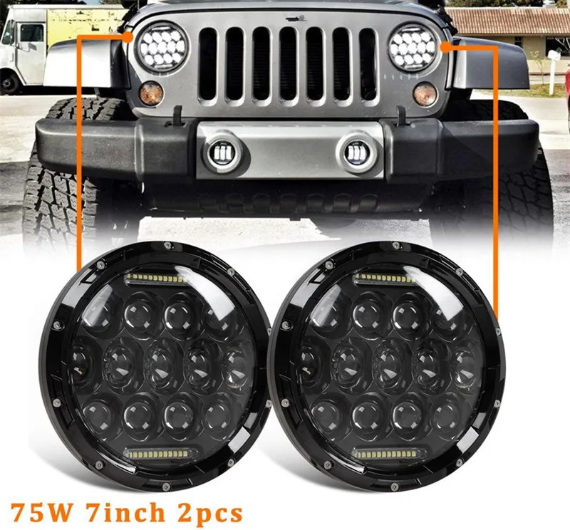 

7 Inch Round LED Headlight Assembly With DLR Light Super Bright Leds for Wrangler JK TJ FJ Motorcycle Headlamp Off road lights
