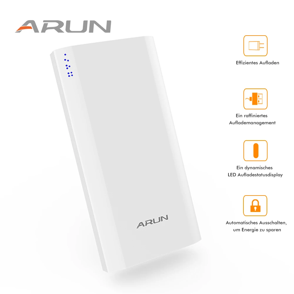 

ARUN 20000 mAh Power Bank External Battery 2 USB Portable Mobile Phone Charger for Huawei Xiaomi Samsung S8 iPhone X 8 Plus