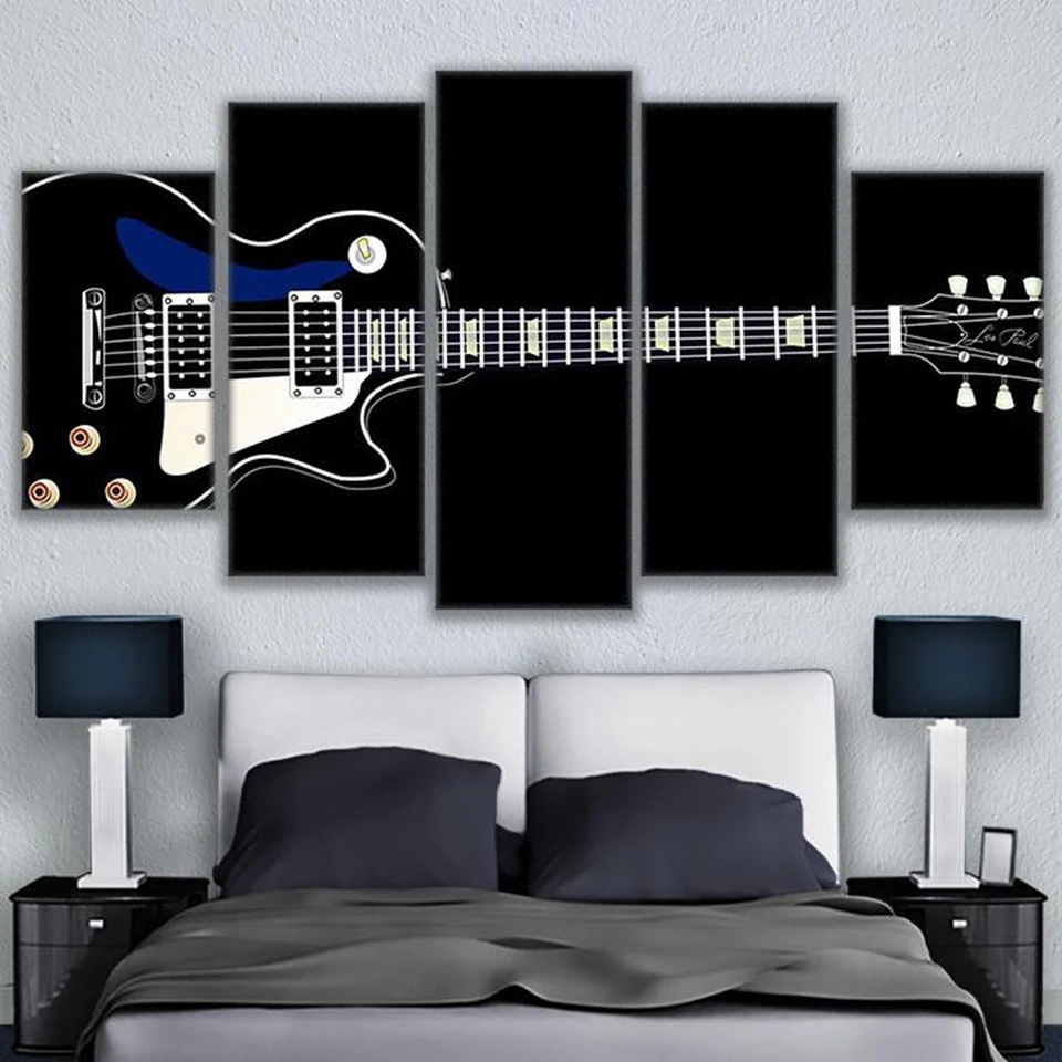 Electric Guitar Canvas Painting Frame Music Illustration
