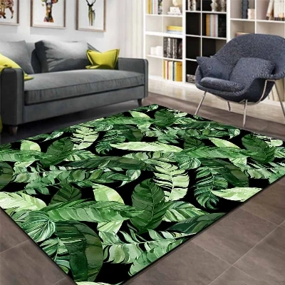 

Else Black Floor on Jungle Forest Green Leaves 3d Print Non Slip Microfiber Living Room Decorative Modern Washable Area Rug Mat