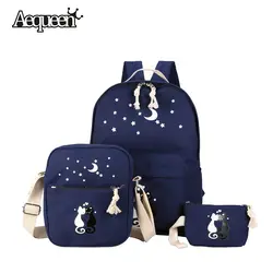 Aequeen Печать на холсте 3 шт. рюкзак комплект милый кот женские студенческие ранцы для подростков рюкзак печати рюкзак девушка Mochila