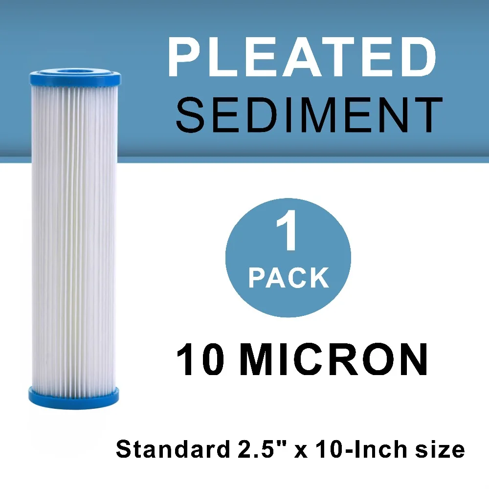 

10-Inch x 2-1/2-Inch Compatible Pleated Replacement Water Filter Cartridges,10 Micron, Sand&Dirt Sediment Filtration