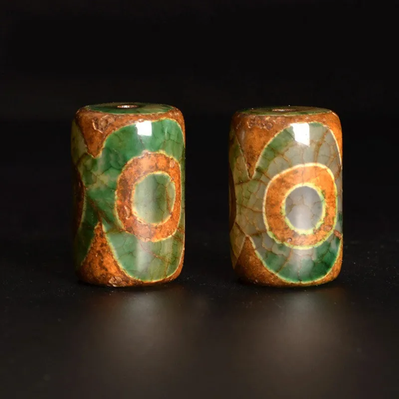 

2 PCS 15*22mm Vintage Tibetan Eyes Dzi Beads,Cylinder Antiqued Stone Hole Bead DIY Loose Beads