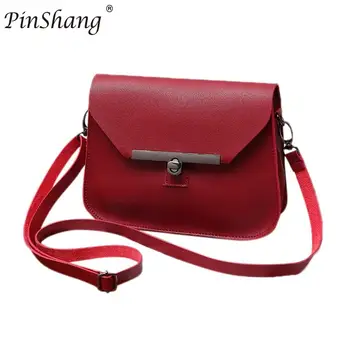 

PinShang Women's Messenger Bag Solid Color PU Leather Latch Strap Shoulder Bag Concise Small Crossbody Trendy Luxury Female ZK25