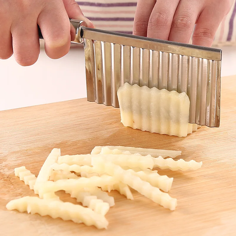 

Potato French Fry Cutter Stainless Steel Kitchen Accessories Serrated Blade Easy Slicing Banana Fruits Potato Wave Knife Chopper
