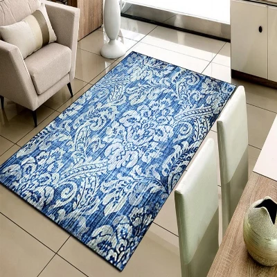 cheap Else Blue White Damask Ottoman Vintage Design 3d Print Non Slip Microfiber Living Room Decorative Modern Washable Area Rug Mat