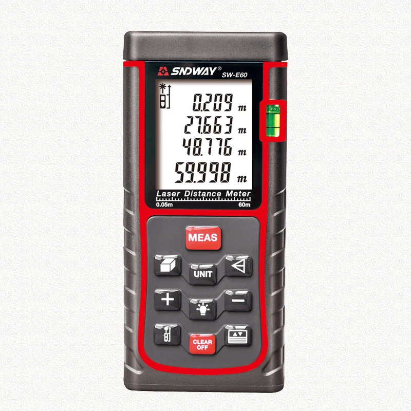 

SNDWAY E60 60M Digital Laser distance meter Bubble level Rangefinder Range finder Tape measure Area/Volume M/Ft/in Tool