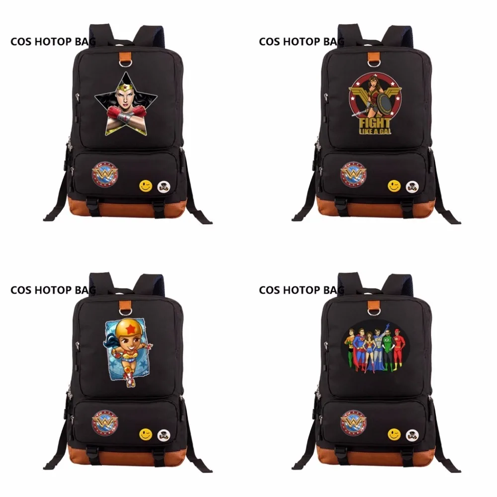 

Super Hero Batman Wonder Woman Backpack Women Shoulder Bags Canvas Travel Bag Teenagers Girls Boys School Bookbags 18 style