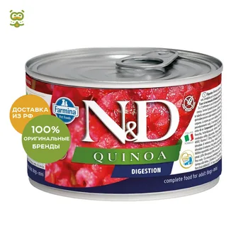 

N&D Dog Quinoa Wet Food Digestion Mini консервы для собак для поддержания пищеварения, Ягненок, 140 г.