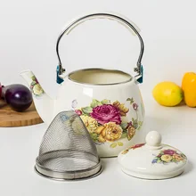 Утолщенный фарфоровый эмалированный чайник с плоским дном 3,3 л для холодной и горячей воды, чайник кунг-фу, чайник для молока и чая, японский чайник с цветочным фильтром