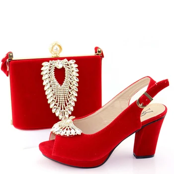 

Flock red italian shoes and bag matching set for african aso ebi lace dress party 3.5 inches sandal and clutches bags SB8400-3