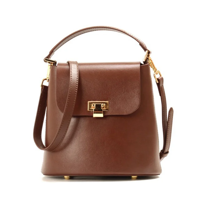 

Leather Handbag 2018 New Korea Dongdaemun Ins With The Same Paragraph Retro Oil Wax Leather Bucket Bag Dual-Use Fashion Handbags