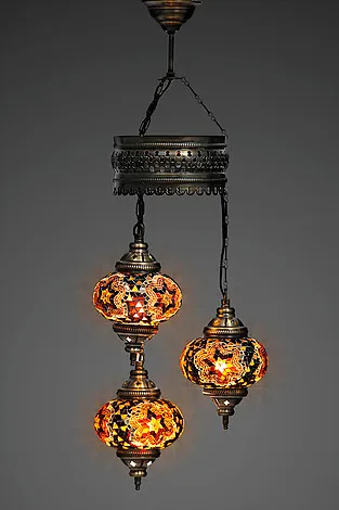 

Turkish Handmade 3 Ball mosaic chandelier, Small, Medium and Large Globes