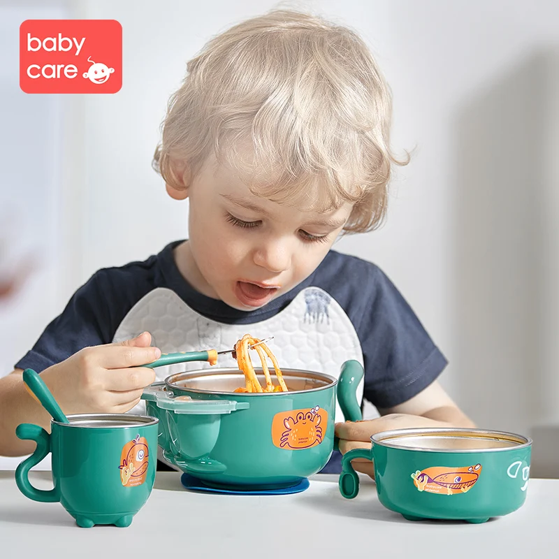 

Babycare Baby Feeding Stainless Steel Bowl Constant temperature Dinnerware Suction Bowl 400ML Infants Insulated suction bowl