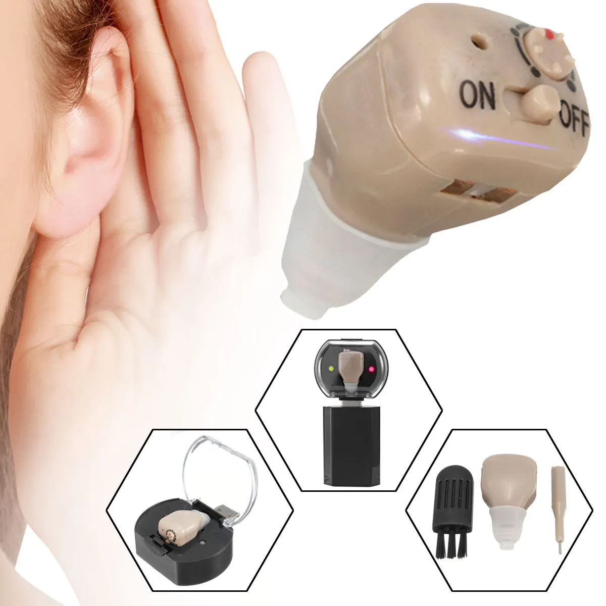 

EU/US Plug USB Rechargeable Mini Adjustable Tone In Ear Digital Hearing Aids Sound Amplifier Hearing Assistance