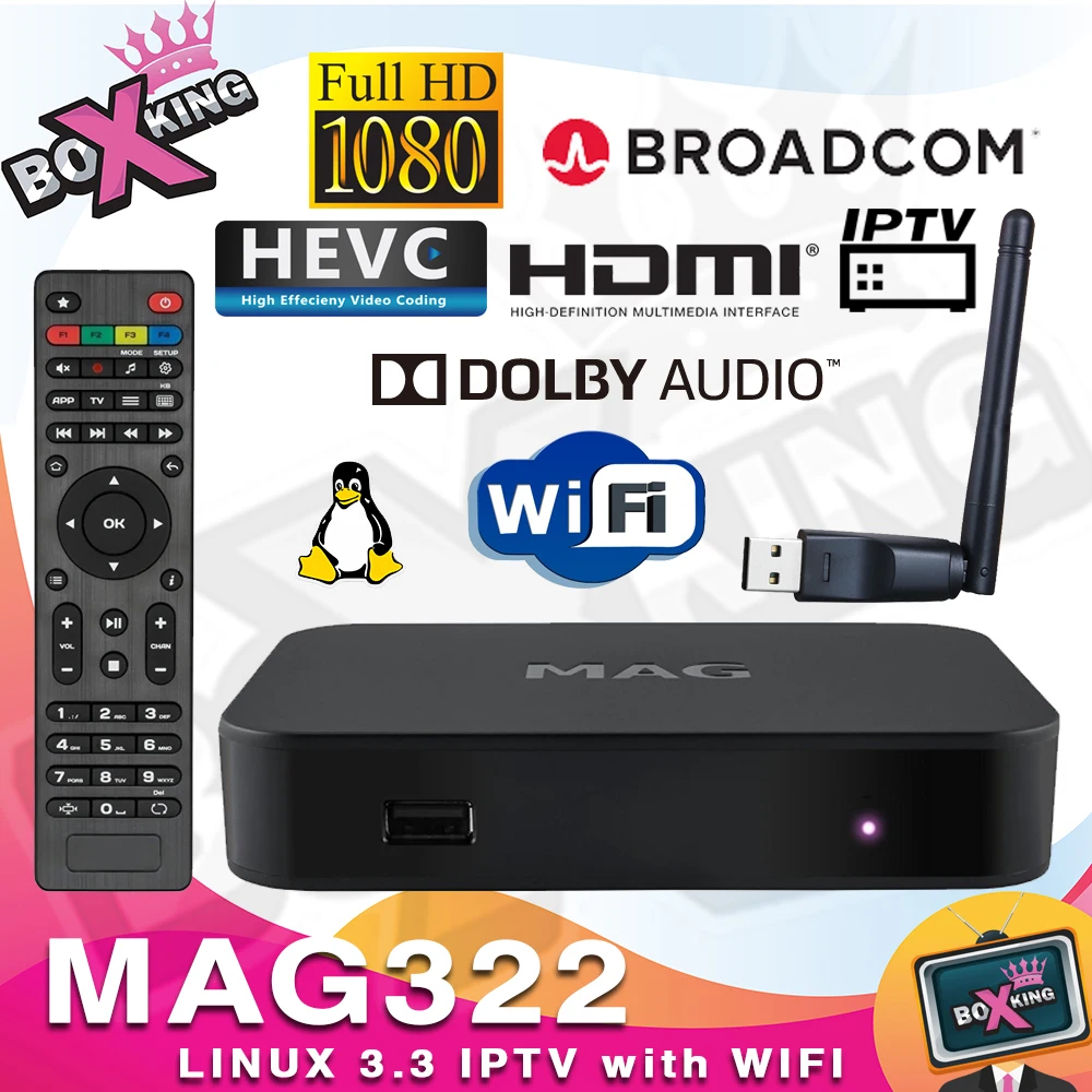 

2019 MAG322 LINUX 3.3 IPTV subscription Set Top Box new version of mag254 improved HDMI + WiFi + IPTV Service + hdmi cable
