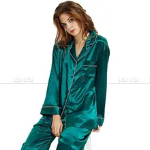 Mulheres De Cetim De Seda Pijamas Set Pijama Pijama Sleepwear Conjunto Loungewear XS S M L XL 2XL 3XL _ _ Presentes