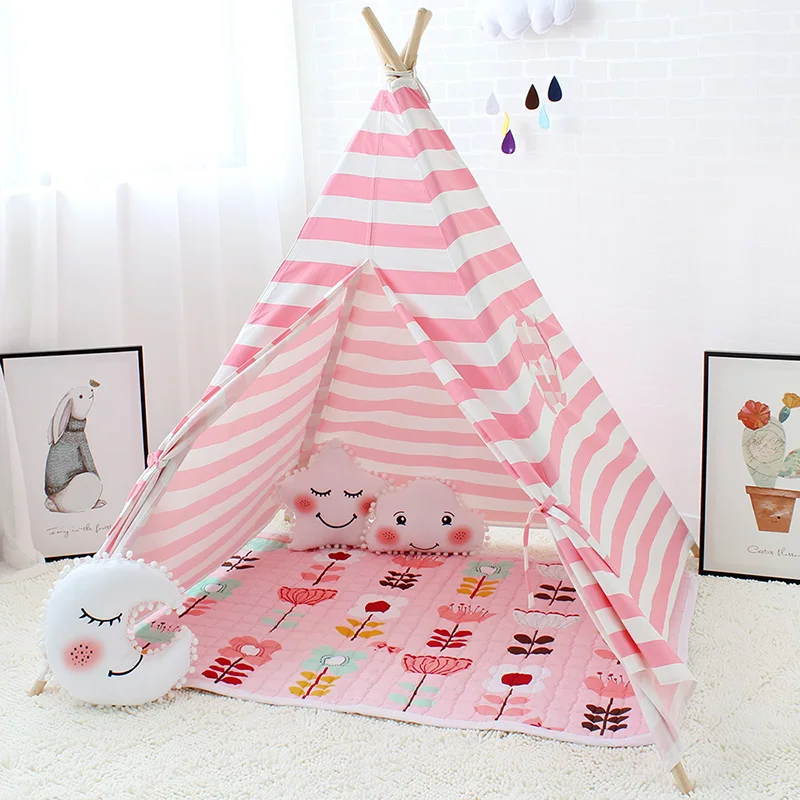 Детская палатка, игрушка nody Canvas Stripe Wigwan, индийская Крытая палатка teepee для детской комнаты, детский игровой домик для мальчиков и девочек, Открытый Кемпинг