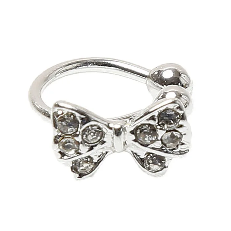 

Women Bijouterie 1pc Silver Bowknot Bow Rhinestone Ear Bone Clip Ear Cuff Earring