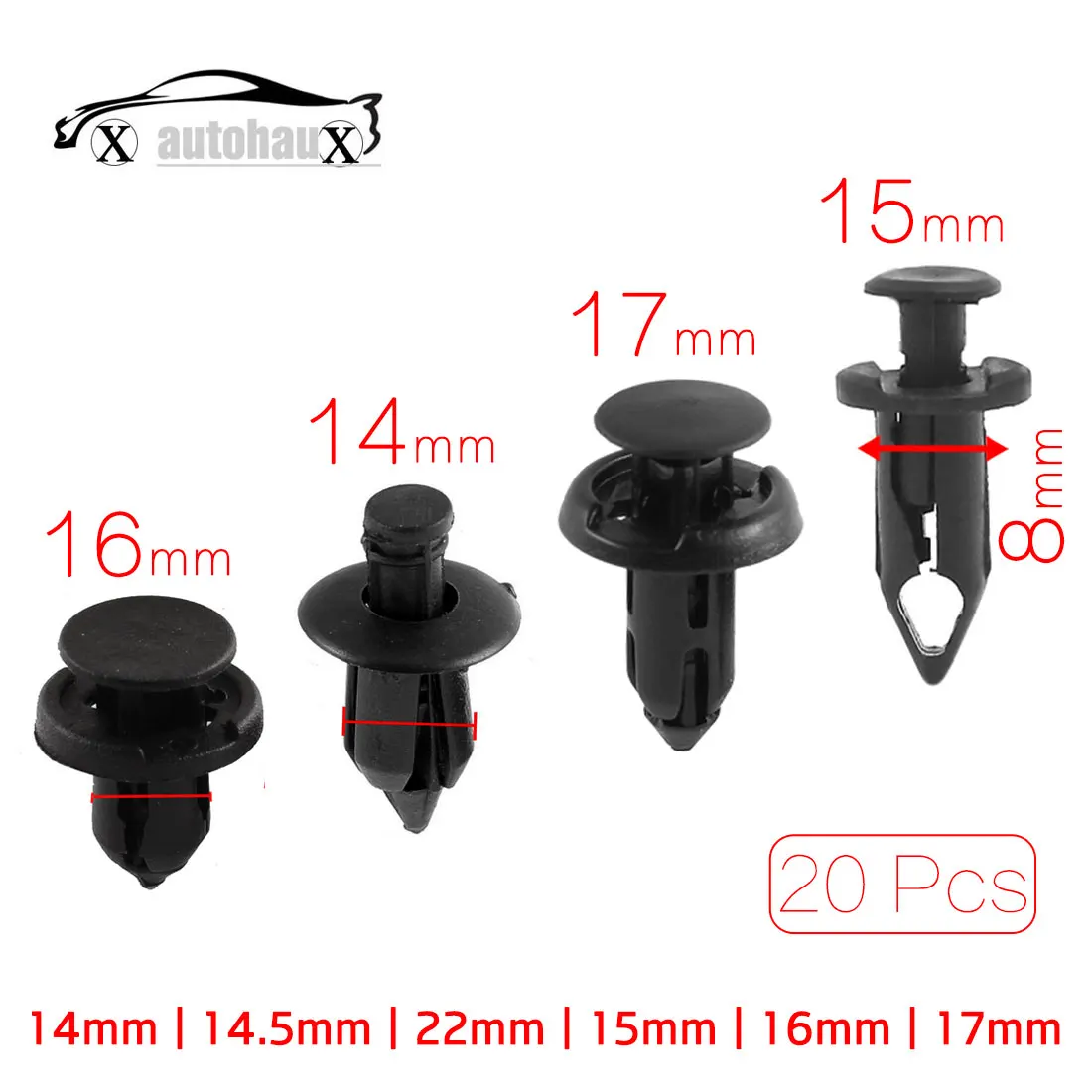 

Uxcell 20 Pcs Fit Hole 8Mm Black Plastic Rivet Engine Lining Trim Panel Retainer Clips Head . | 14.5mm | 14mm | 15mm | 16mm |