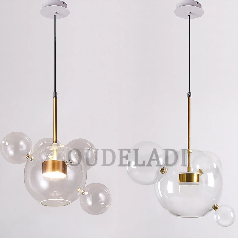 Современный светодиодный подвесной светильник с золотым стержнем в виде пузырьков, подвесной светильник в скандинавском стиле для гостиной, ресторана, бара, стеклянного шара, Подвесная лампа с молекулой волшебной фасоли