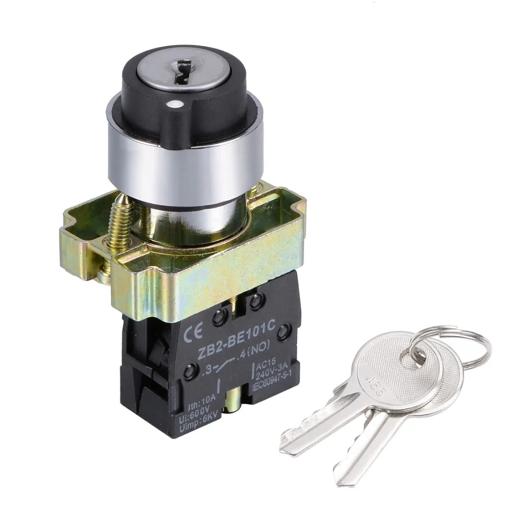 

UXCELL 1 PCS 22mm 2 Position Key Locking Push Button Switch W Keys Black NO To Control The Electromagnetic Starter Contactor