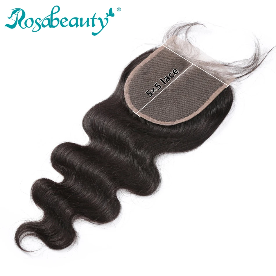 Rosabeauty перуанские Виргинские волнистые кружевные закрытые 5X5 человеческие волосы, закрытые отбеленные узлы, средняя/свободная часть