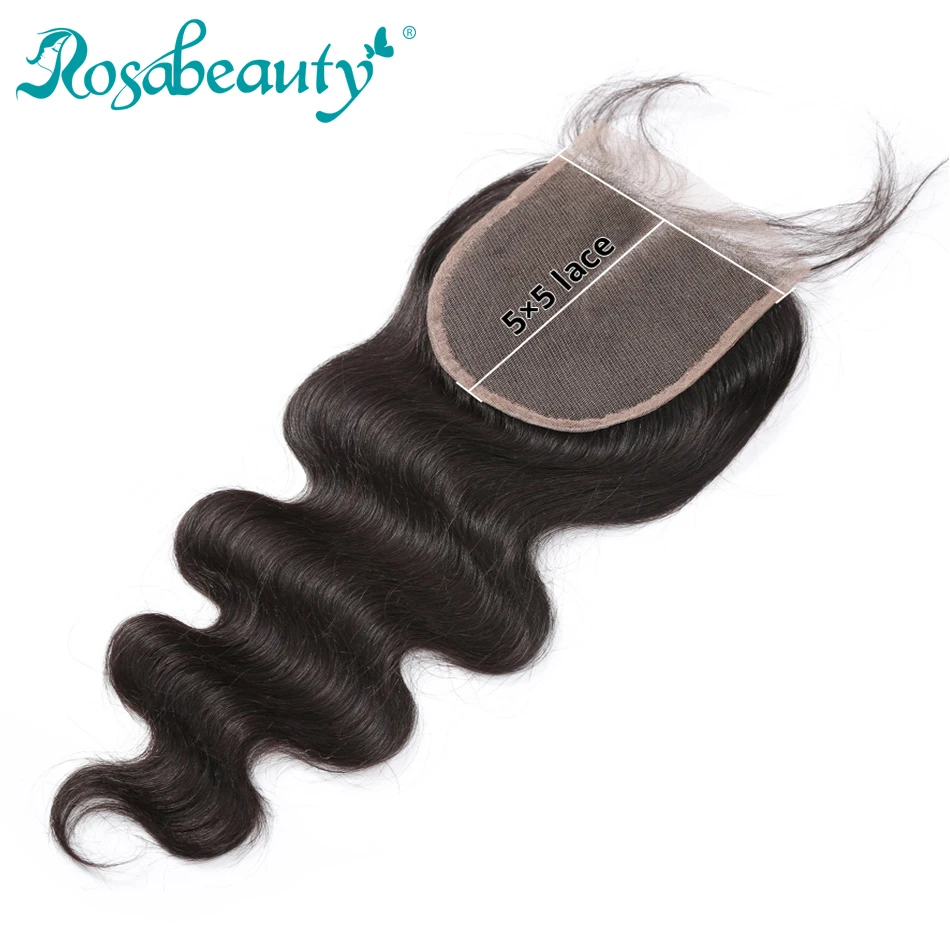 

Rosabeauty Peruvian Virgin Body Wave Lace Closure 5X5 Human Hair Lace Closure Bleached Knots Middle/Free Part Top Closure