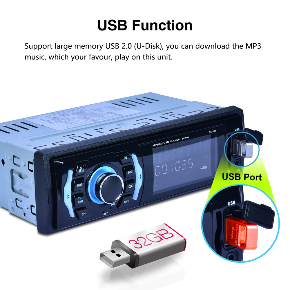 DC 12V Car MP3 Player Radio Playback Radio Tuner Blutooth FM EQ 4 Speaker Stereo