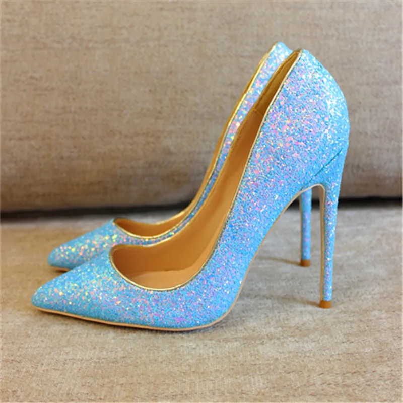 blue glitter heels