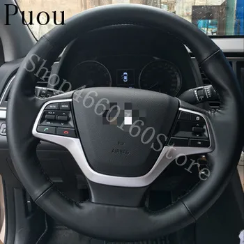 

PUOU for Modern collar leather hand-sewn steering wheel cover with hole leather handle car special hand sewing Free shipping
