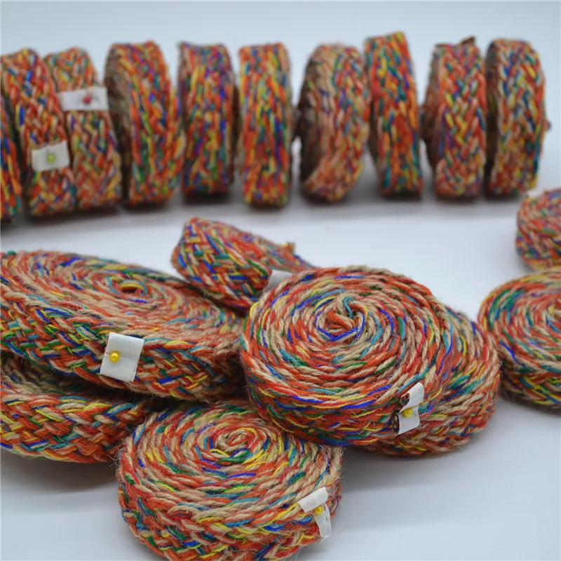 Wide 2.5cm Braided Flat Handmade Colored Decorative Rope Hemp Corde