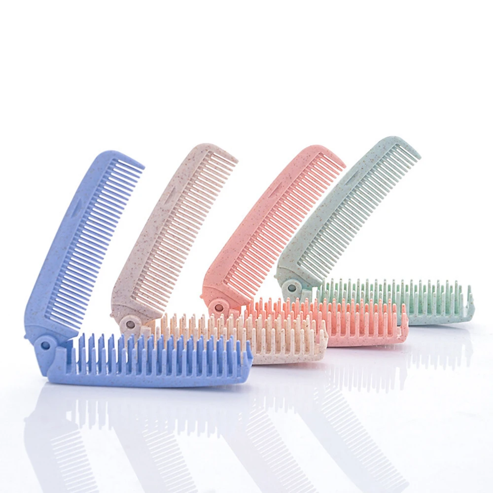 

ELECOOL 4 Colors Foldable Hair Comb Brush Anti-static Hairbrush Portable Hair Brush Wheat Straw Folding Hairdressing Style Tool