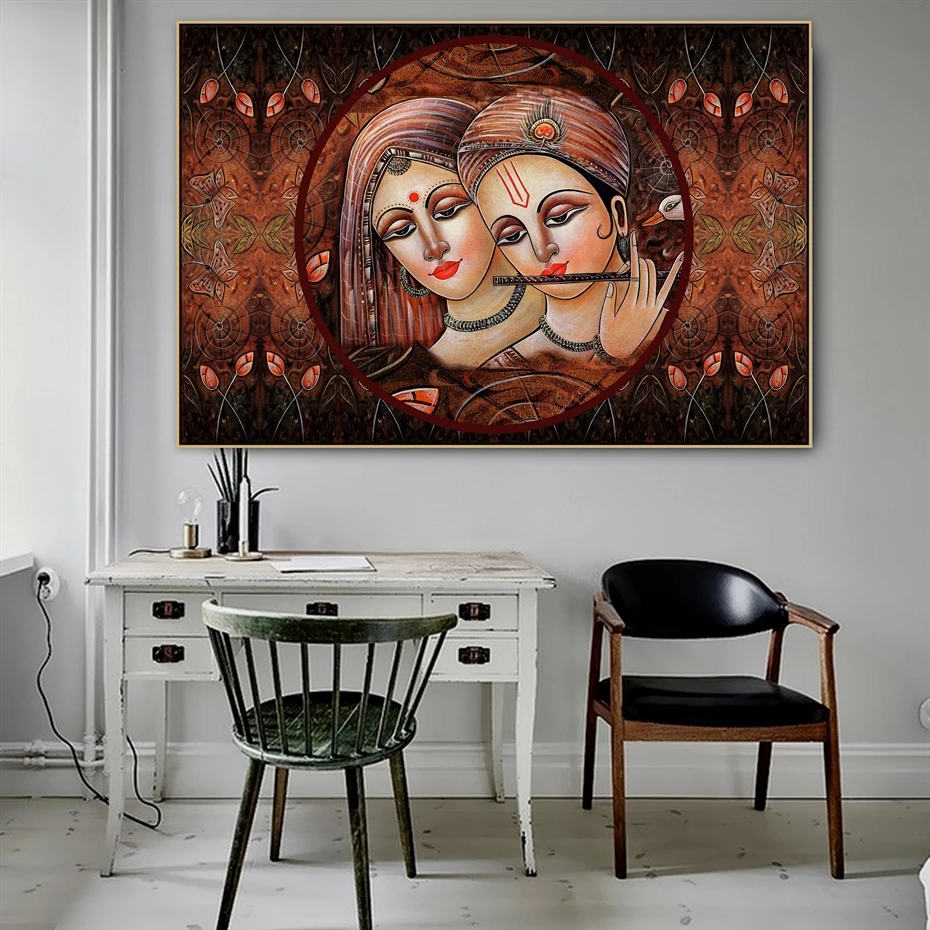 20. Radha Krishna Jodi  Hinduism Indian God handmade painting canvas print 100 x 150cm