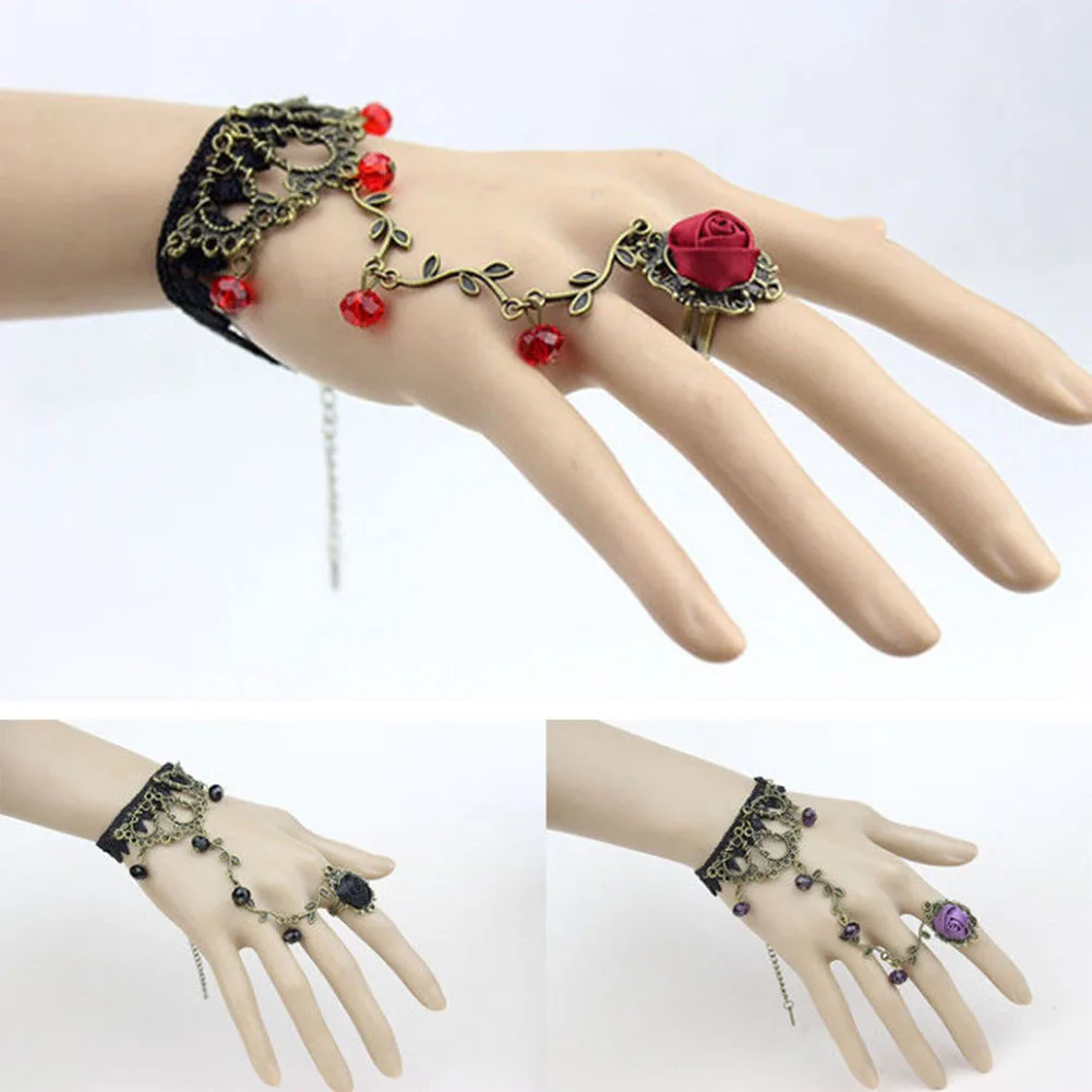 

Gothic Jewelry Bracelet Women Lace Flower Hand Slave Chain Harness Gift
