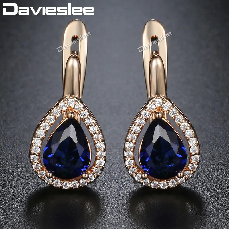 

Davieslee 585 розовый золотой цвет женщины женские серьги Пуссеты Серьги слеза синий CZ застежка Прямая поставка LGE87A