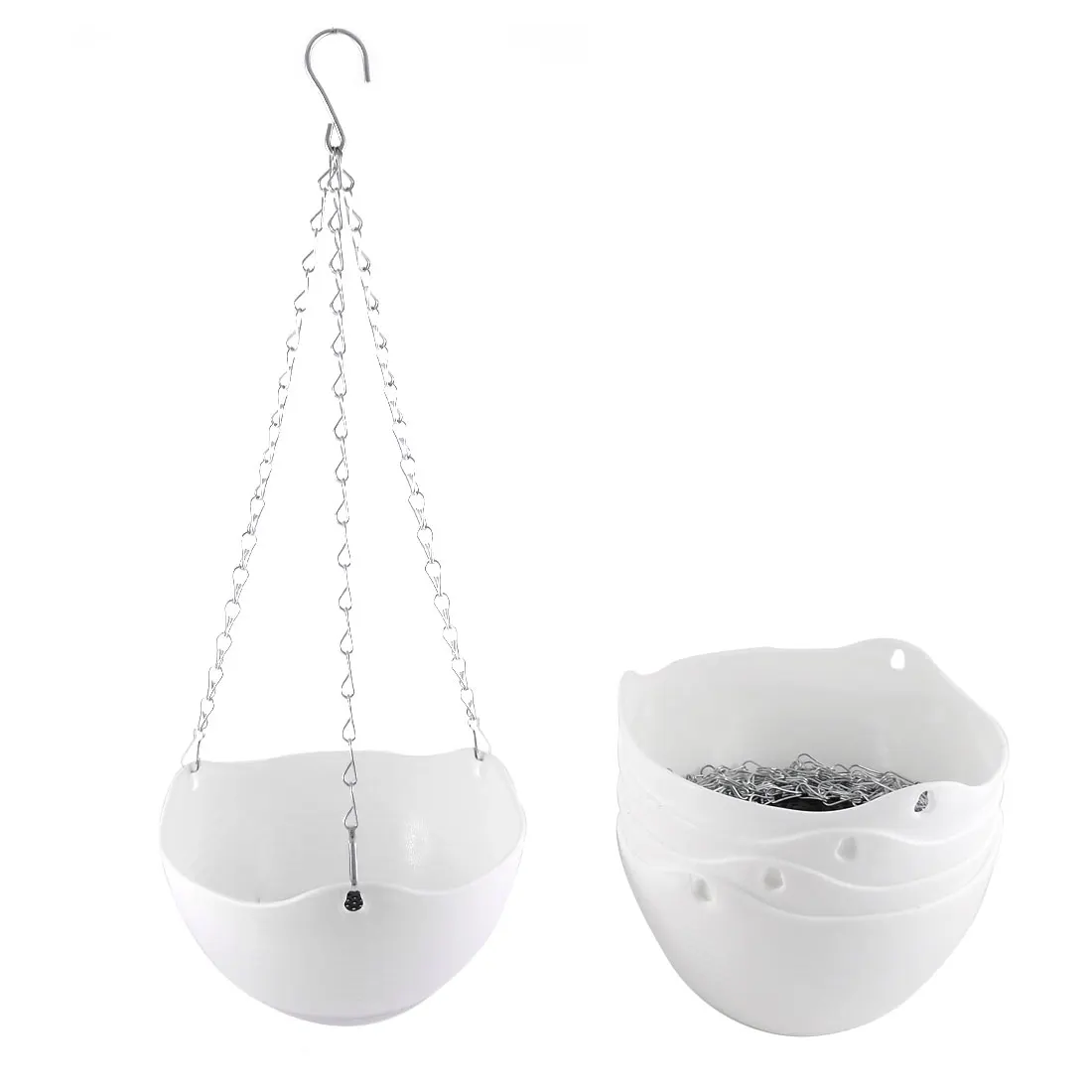 UXCELL 5Pcs White Plastic Hanging Flower Pot Chain Plant ...