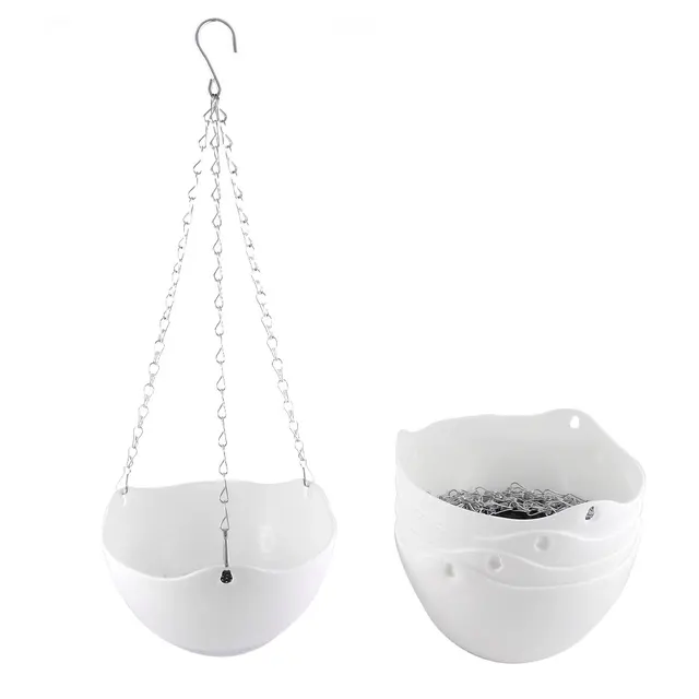 Uxcell 5pcs White Plastic Hanging Flower Pot Chain Plant Planter Uxcell 5pcs White Plastic Hanging Flower Pot Chain Plant Planter Basket Home Garden Decor