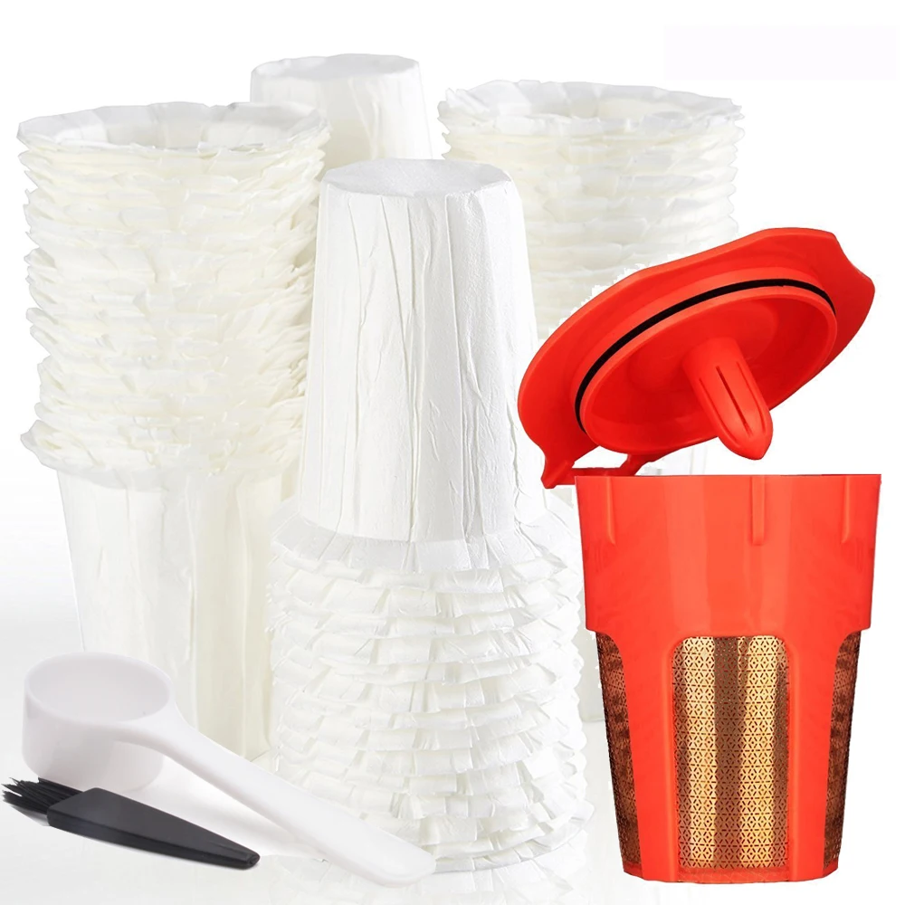 

100pcs Disposable Paper Coffee Filters 24K Gold+1pcs Reusable K-Carafe Filter forkeurig 2.0 For forkeurig Manchine Coffee Blaske