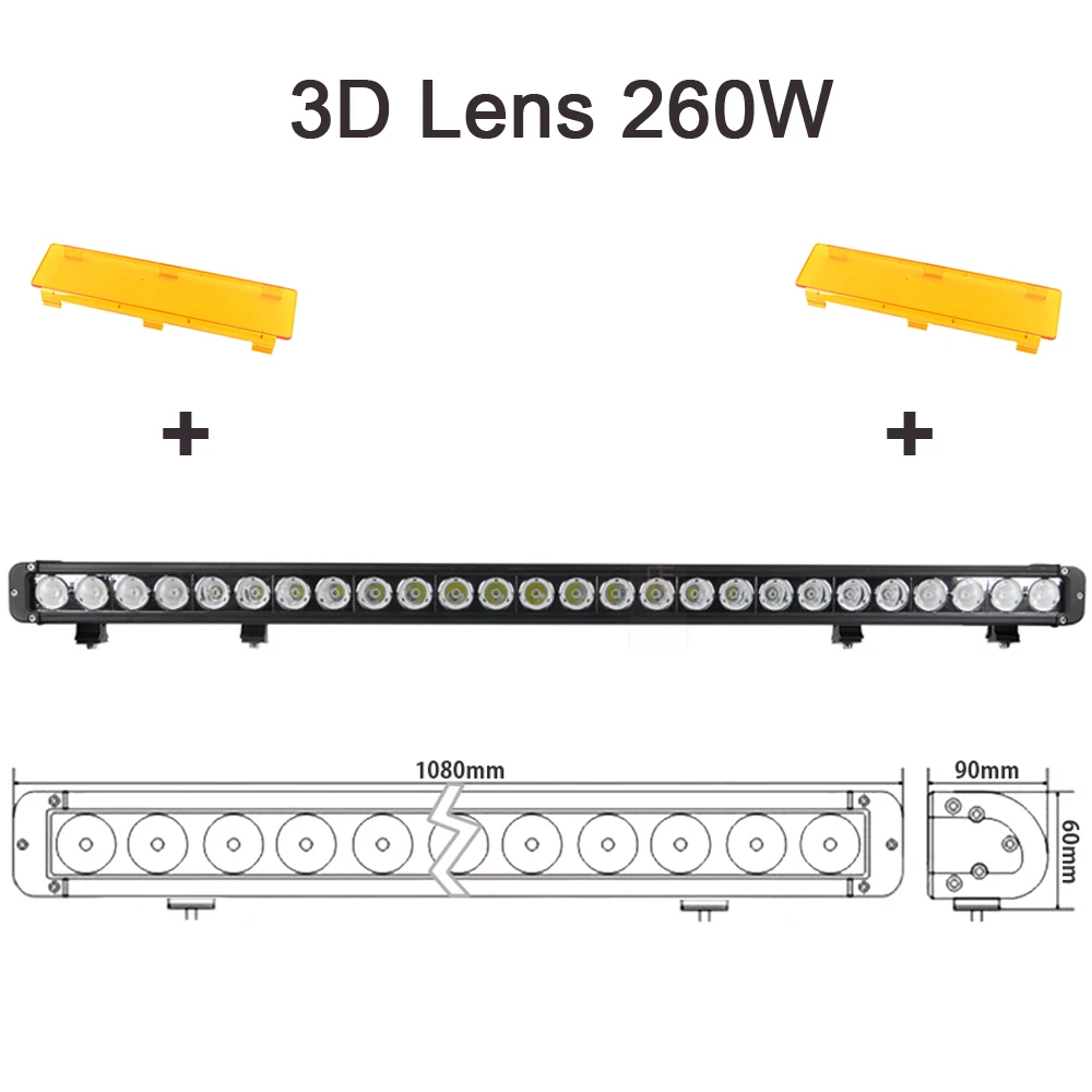 Янтарь в один ряд Светодиодный светильник бар пятно Наводнение Combo Луч для 4x4 внедорожный УАЗ ATV SUV трактор грузовик лодка 12 в 24 В вождения Barr светильник s - Цвет: 3D 260W