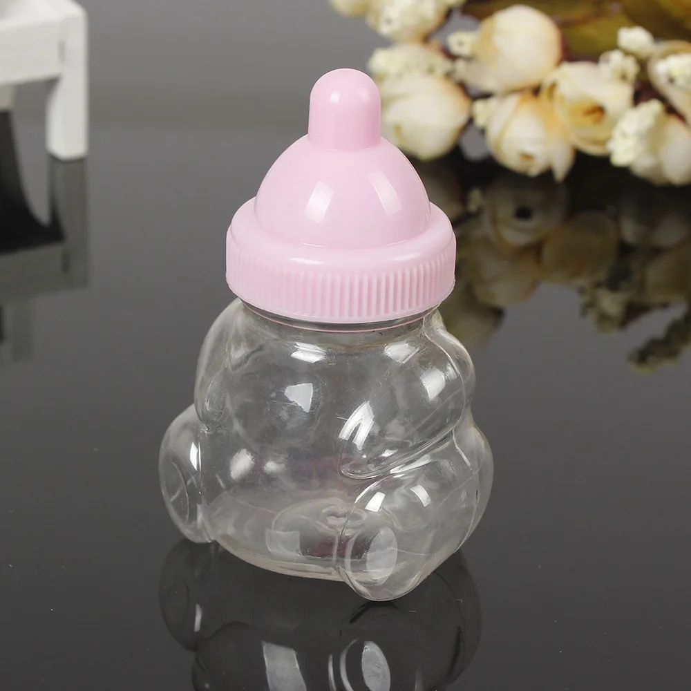 24 шт 4*9 см розовый/синий ребенок душ емкость для конфет коробка крещение дети подарок на день рождения сувениры медведь конфеты бутылка для банок