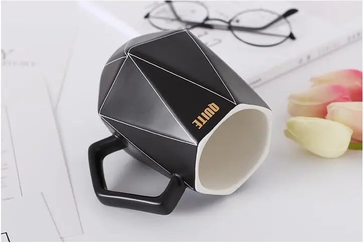 TECHOME Creative Ceramic Coffee Mug Black and White Polygon Geometric Mug Office Couple Private Mug Cup Gift for Friend Family