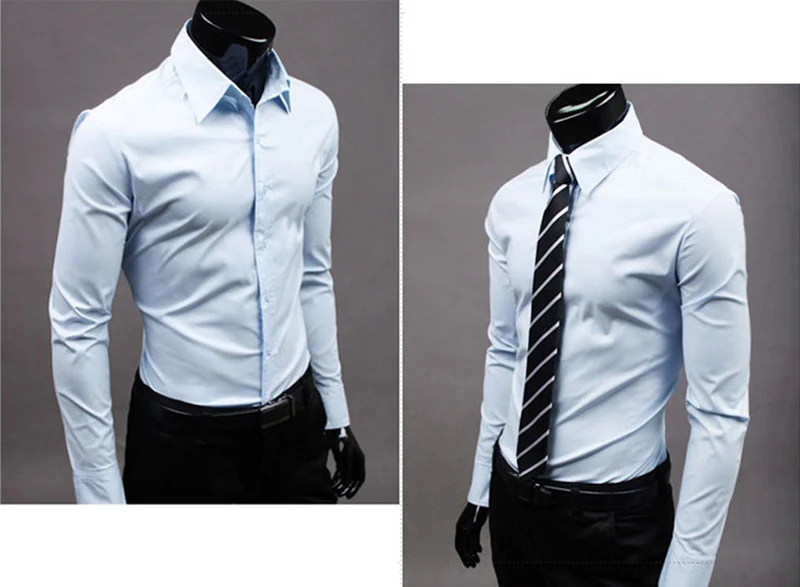 Высокое качество мужские стильные Формальные с длинным рукавом удобные рубашки с отложным воротником однотонные рубашки M-3XL - Цвет: As picture