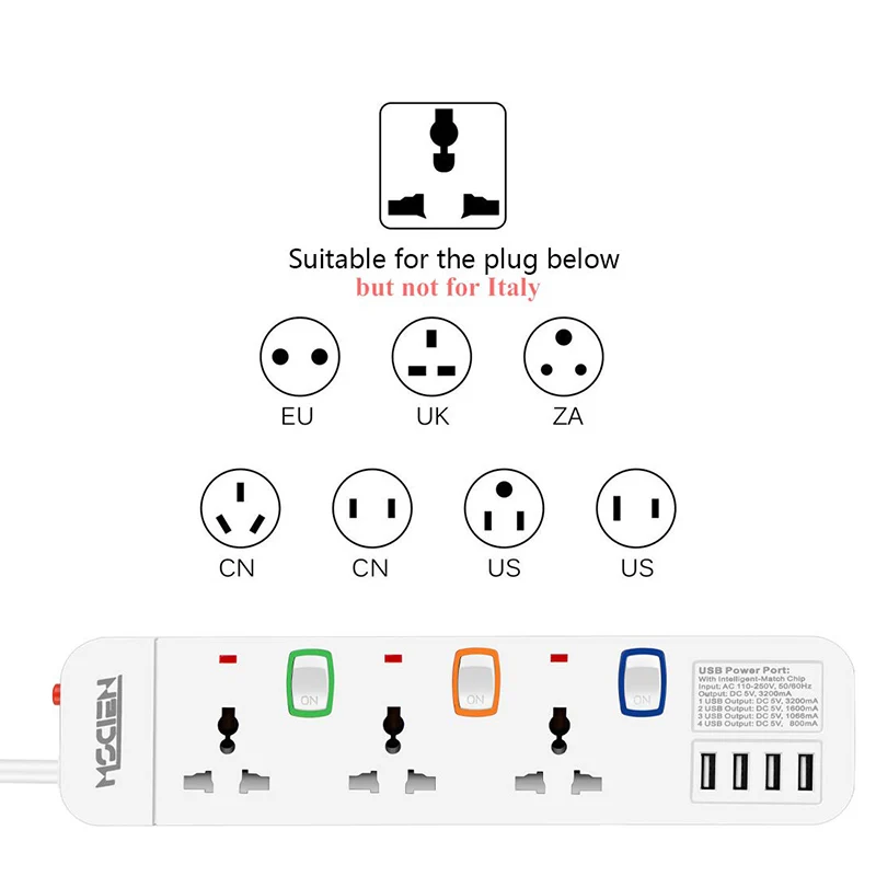 Удлинитель для путешествий с usb разъемом ЕС 3 полосная индивидуально